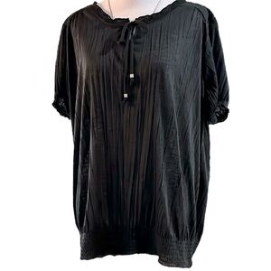 FADED GLORY SHORT SLEEVE LIGHTWEIGHT RUFFLE TRIMMED TOP BLACK SIZE XL 16-18